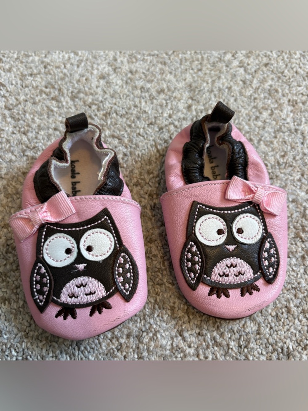 Koala Baby Owl Crib Shoes Size: 6 - 12 Months Leather Pink Brown Y2K
